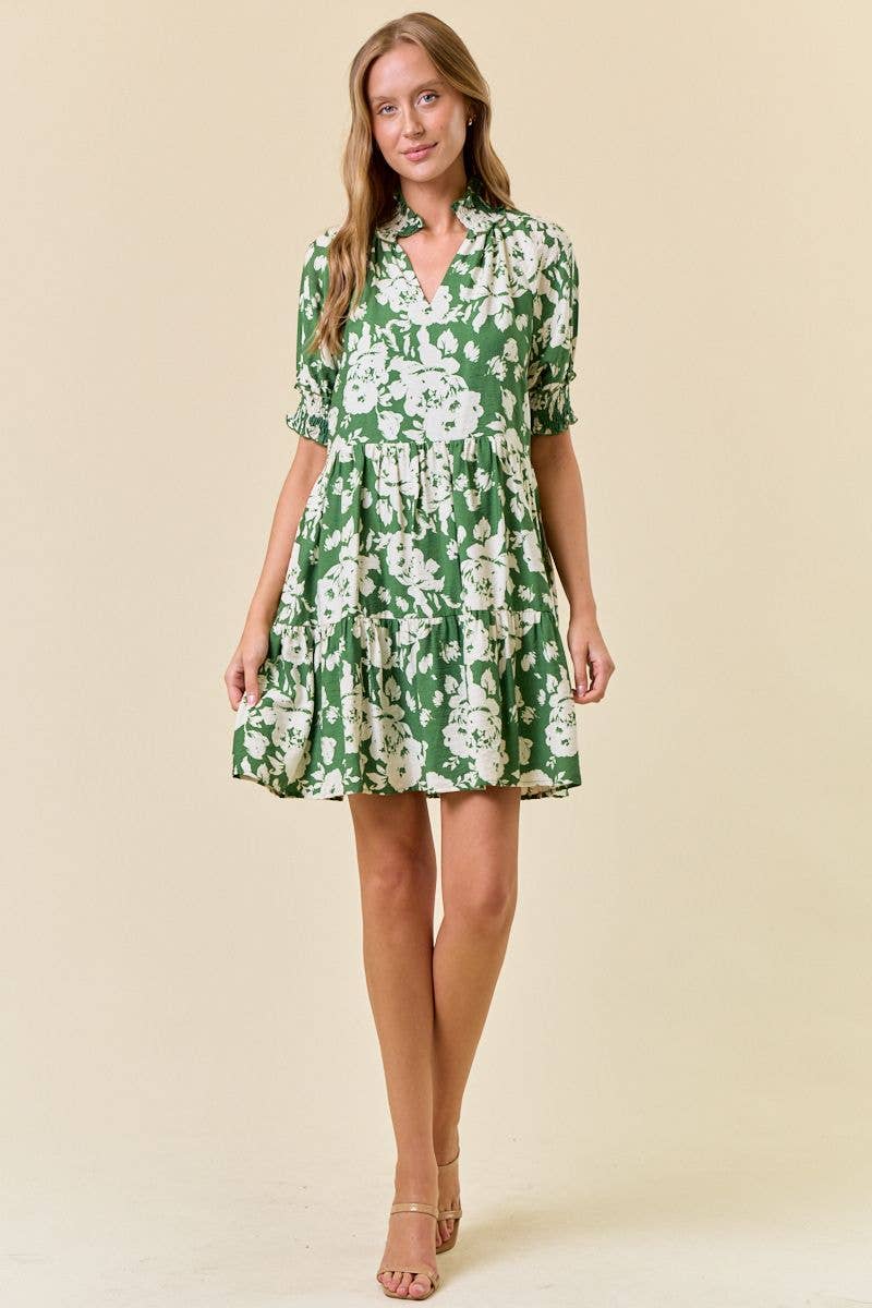 April Floral Print Short Sleeve Dress