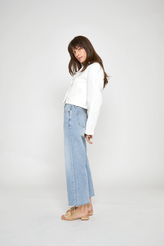 Aberdeen Ankle Crop High Rise Jeans, Light Indigo Worn