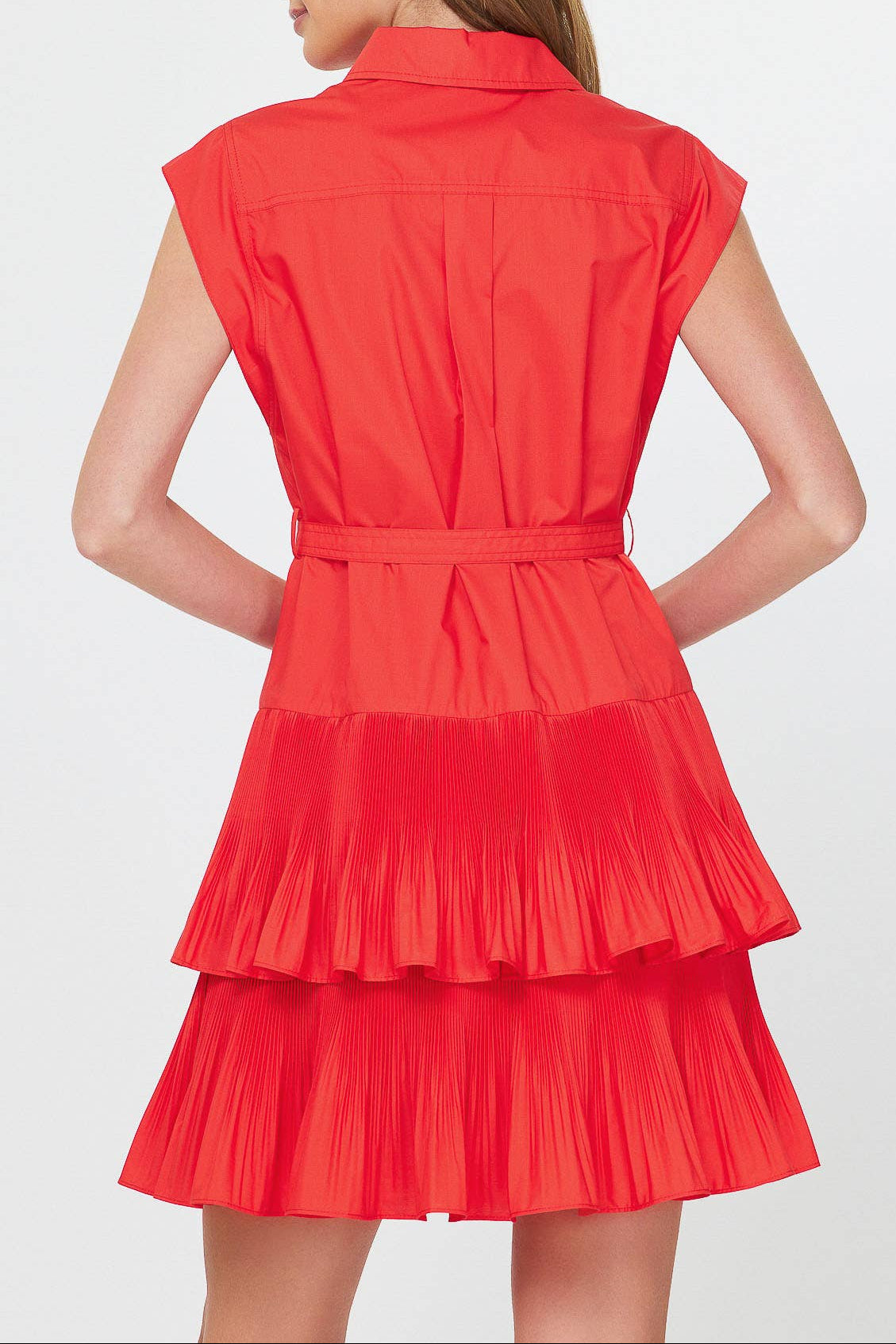 Button Down Tiered Mini Dress with Belt