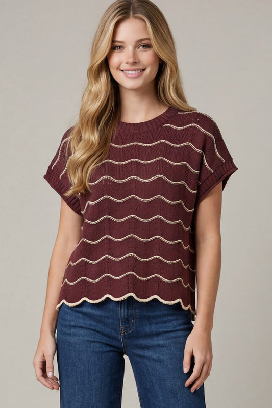 Macy Scallop Striped Sweater Top