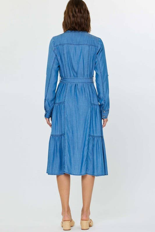 Chambray Button-Down Midi Dress: Chambray