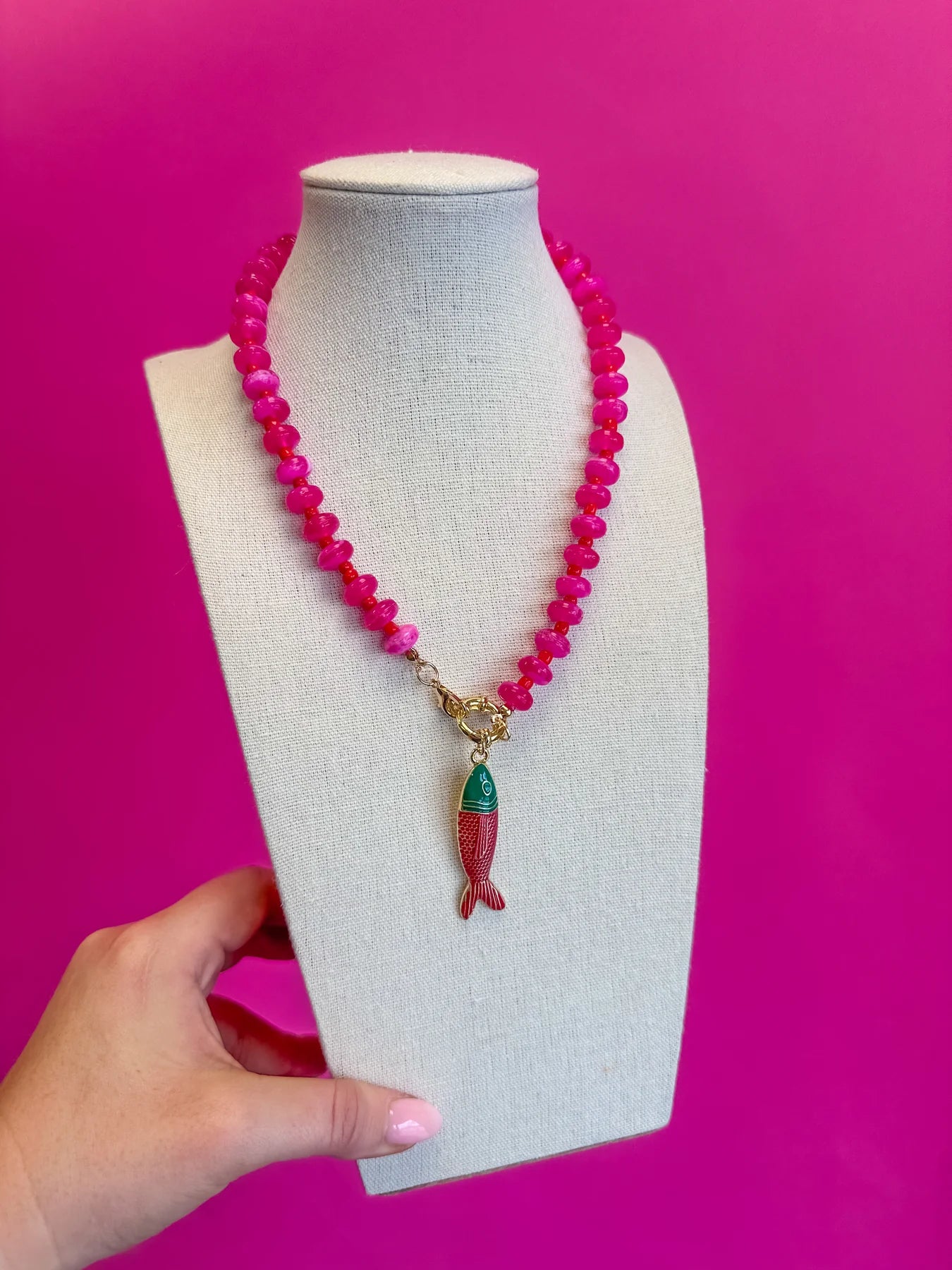 Fish Charm Necklace in Pink