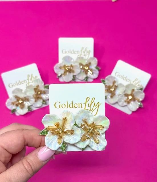 Flower Stud Earrings - White