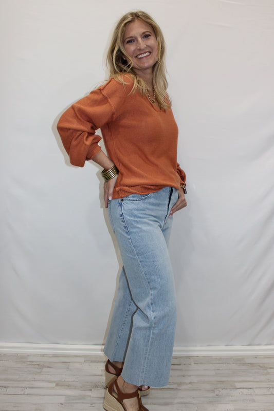 Simple Stylish Long-Sleeved Sweater: Orange