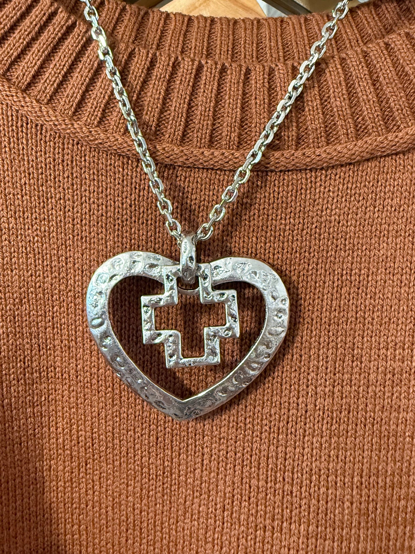 Silver Heart & Cross Necklace