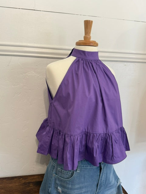 Ali Halter Neck Gathered Peplum Top