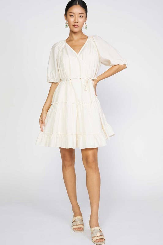 Wrap Tiered Mini Dress: Ivory