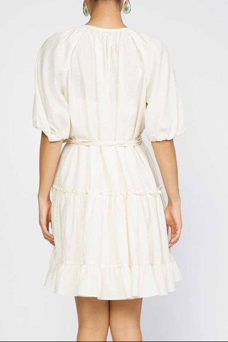Wrap Tiered Mini Dress: Ivory
