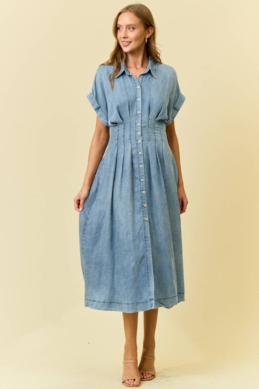 Abby Denim Pleated Midi Dress