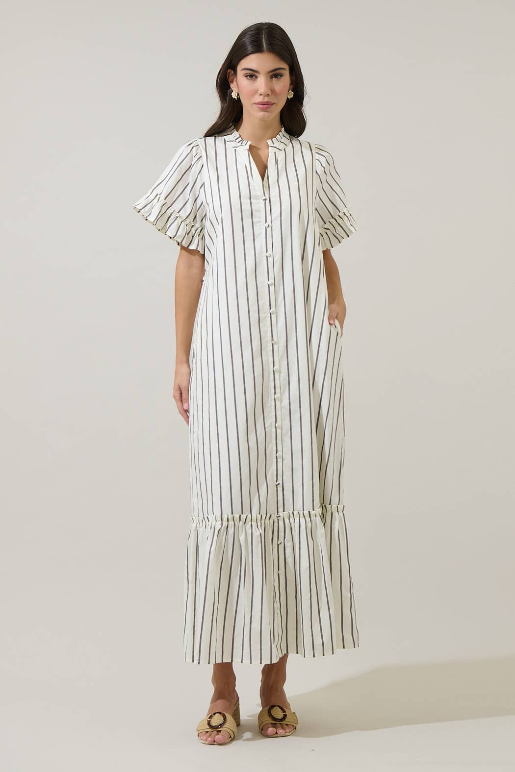 Carrie Striped Button Up Midi Dress
