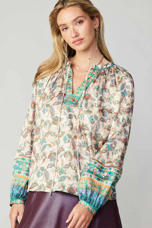Floral Border Print Blouse