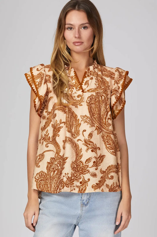 Lucy Ruffle Sleeve Woven Top