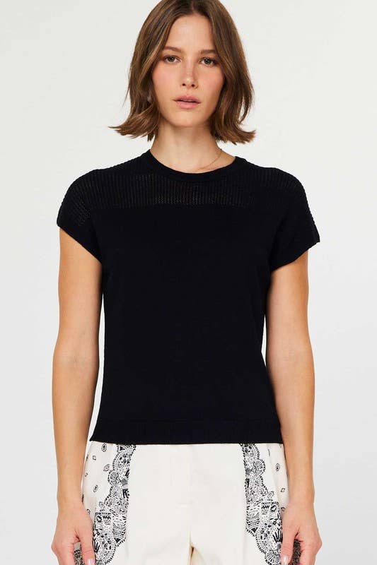 Open Stitch Yoke Detail Sweater / Black