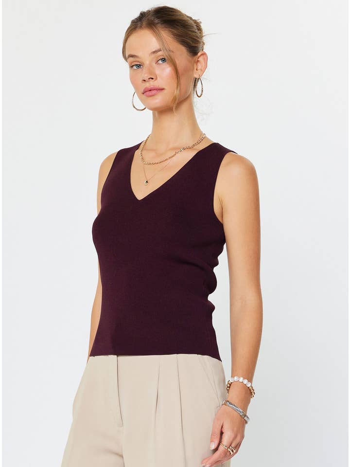 Lucy Sleeveless V-Neck Sweater Top