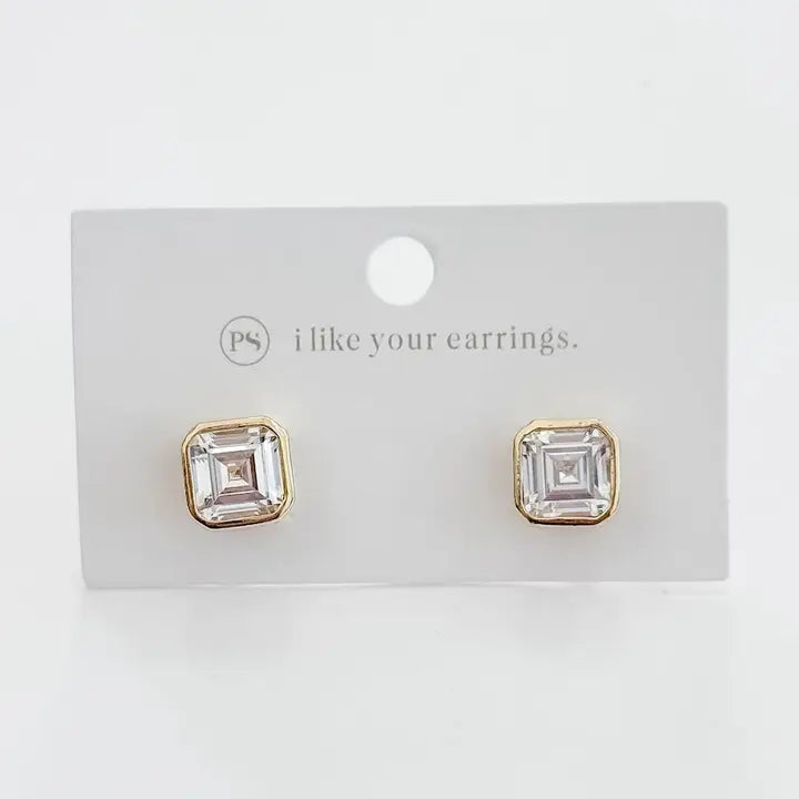 Bezel Diamond Stud Earrings - Gold