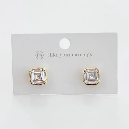 Bezel Diamond Stud Earrings - Gold