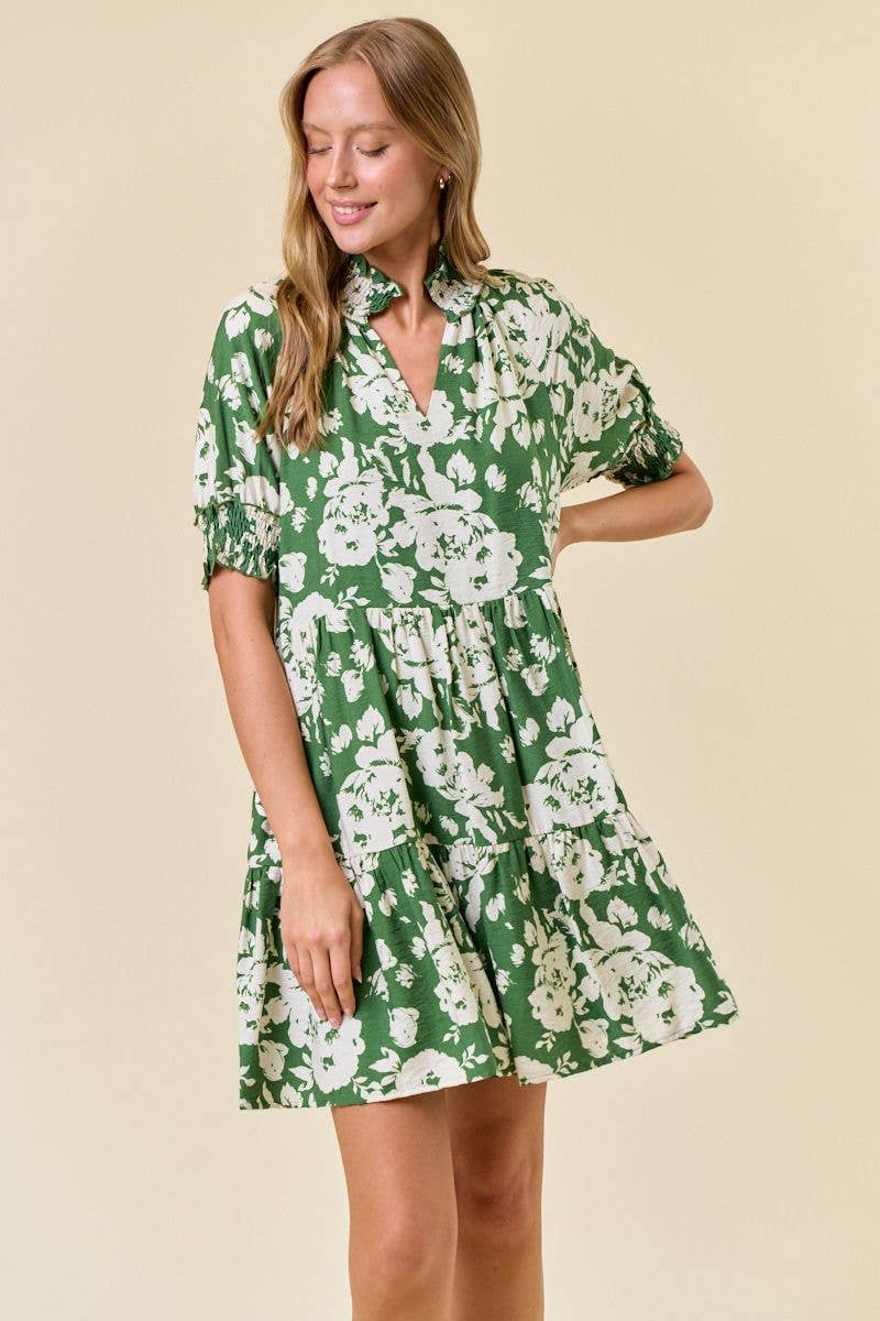 April Floral Print Short Sleeve Dress