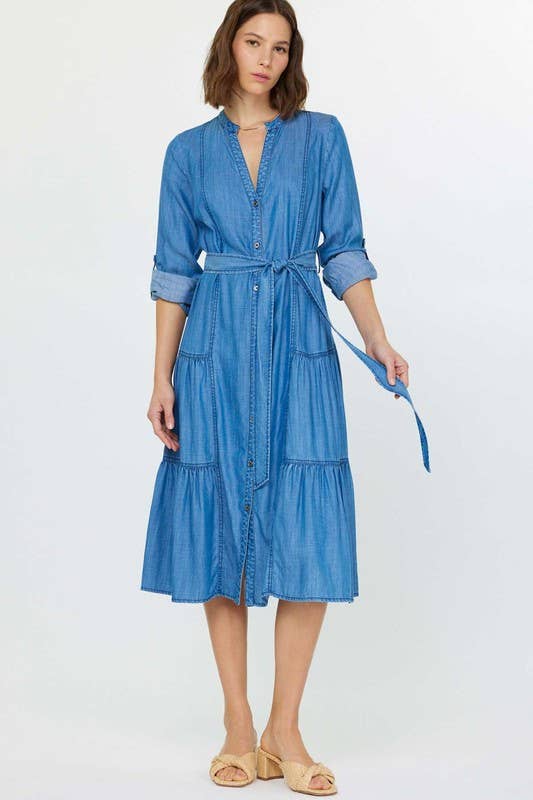 Chambray Button-Down Midi Dress: Chambray