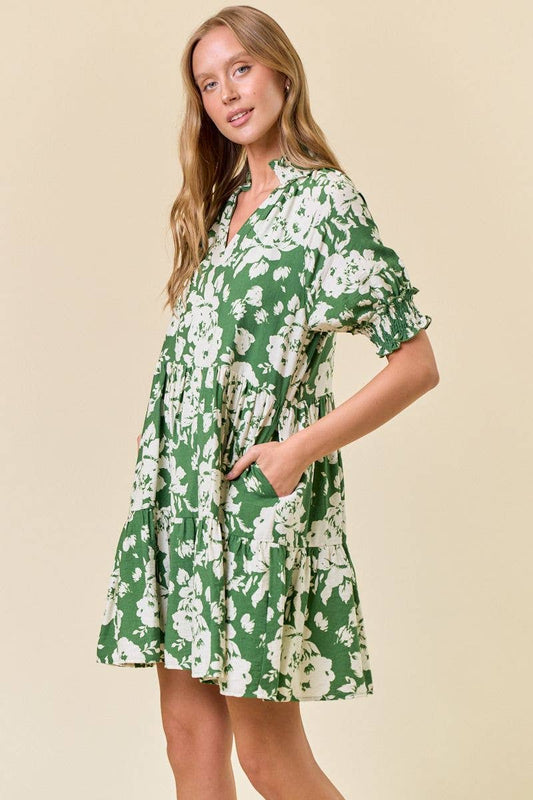 April Floral Print Short Sleeve Dress