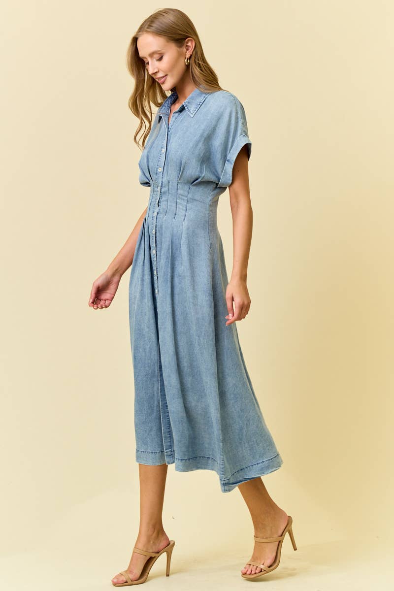 Abby Denim Pleated Midi Dress