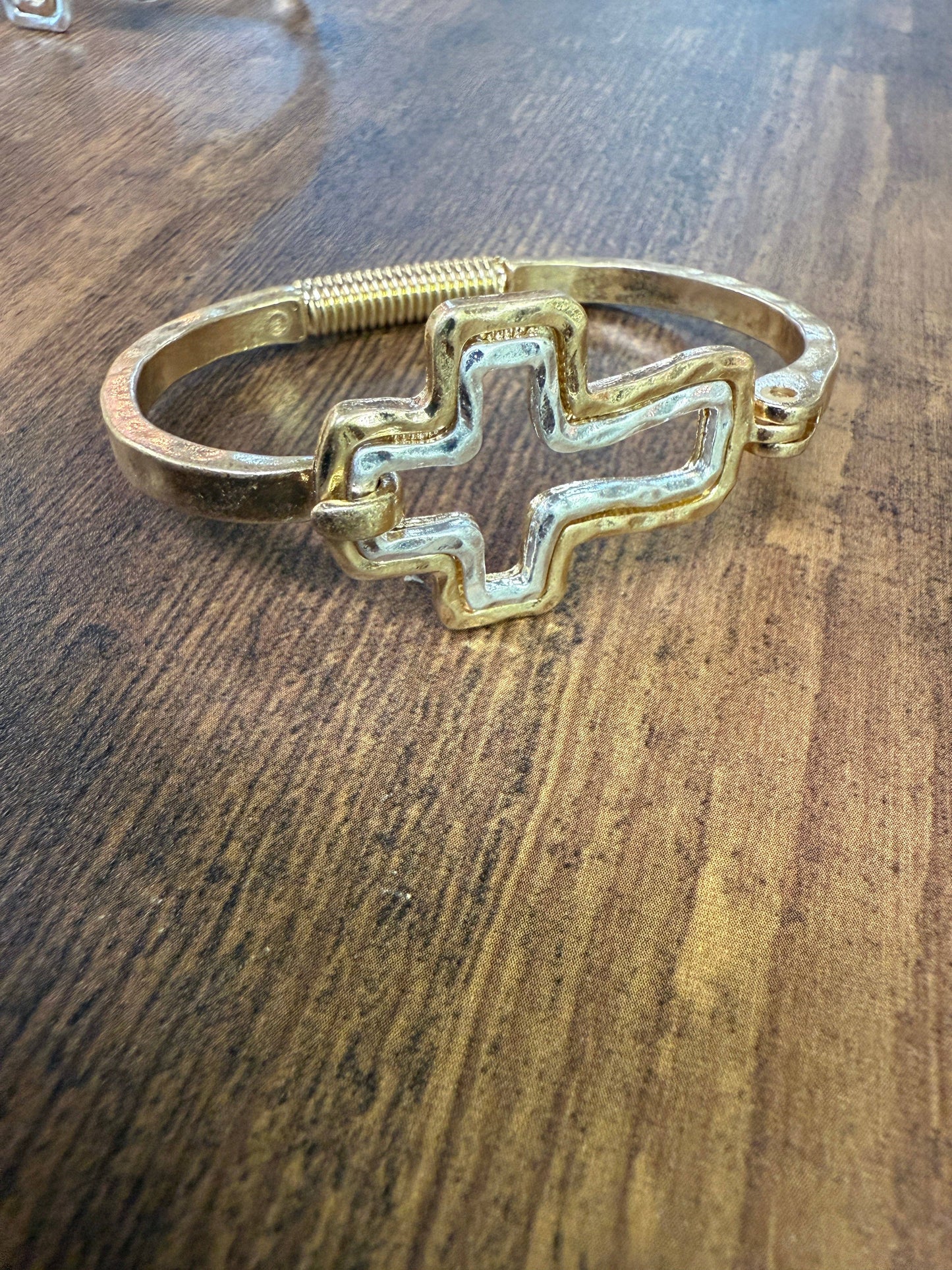Mixed Metal Cross Cuff Bracelet