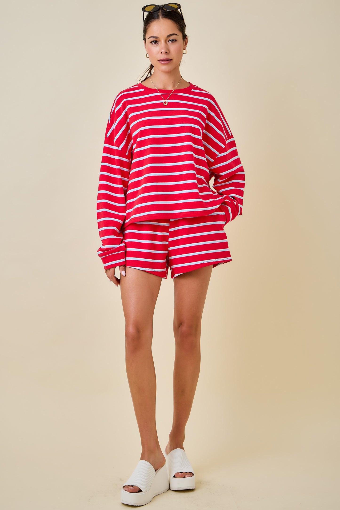 Terry Loose Fit Lounge Striped Sweatshirt