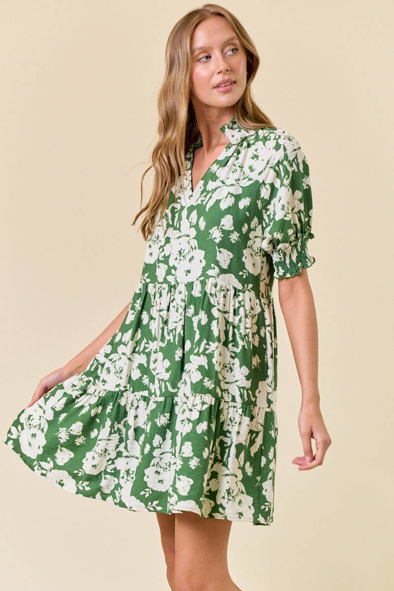 April Floral Print Short Sleeve Dress