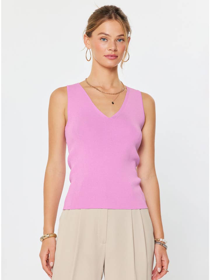 Lucy Sleeveless V-Neck Sweater Top