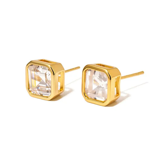 Bezel Diamond Stud Earrings - Gold