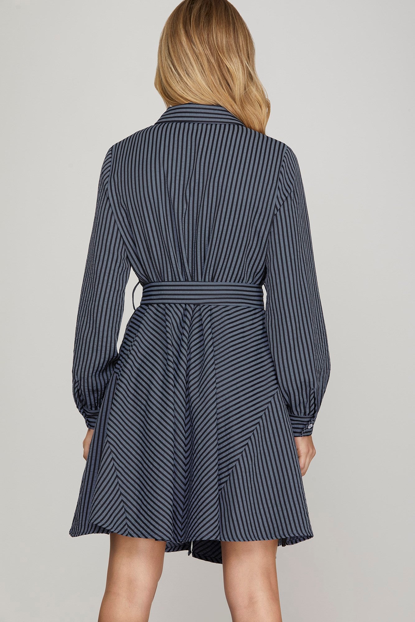 Jane Long Sleeve Belted Navy Dress