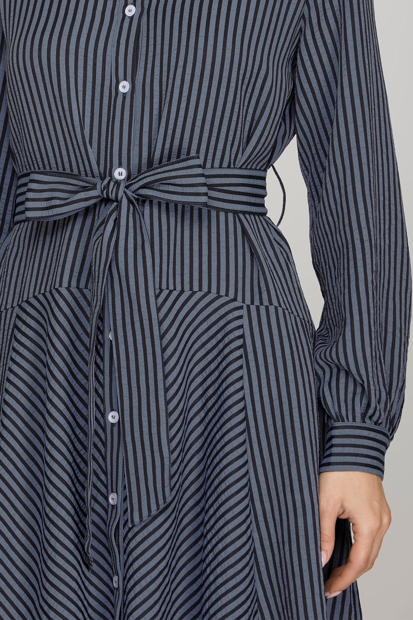 Jane Long Sleeve Belted Navy Dress