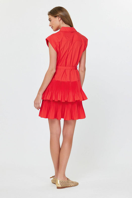 Button Down Tiered Mini Dress W/self Belt