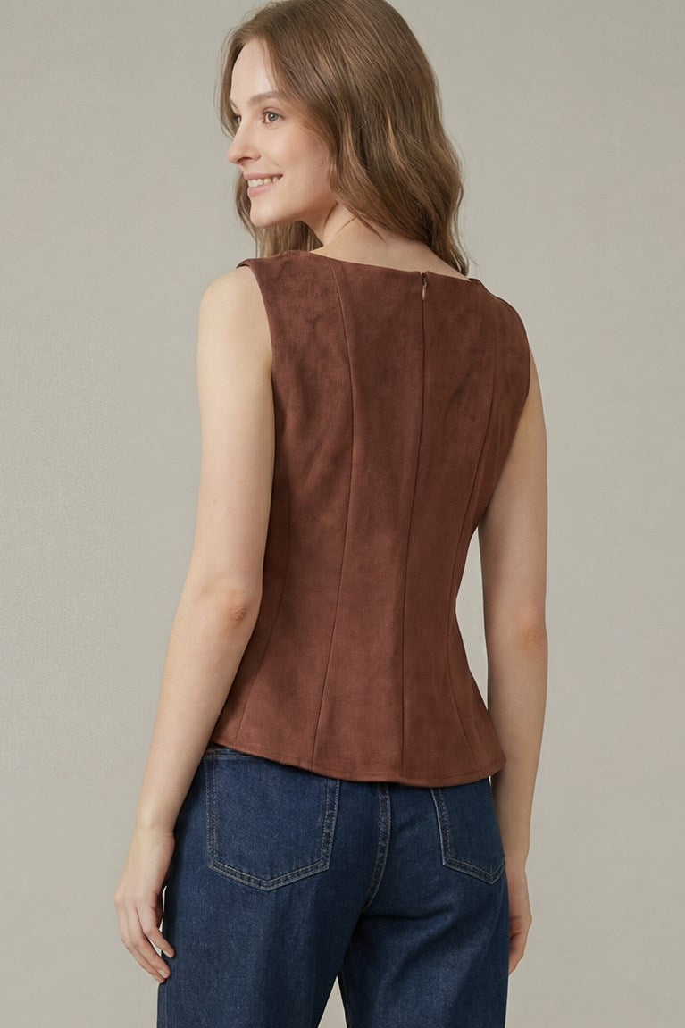 Mae Brown Suede Peplum Top