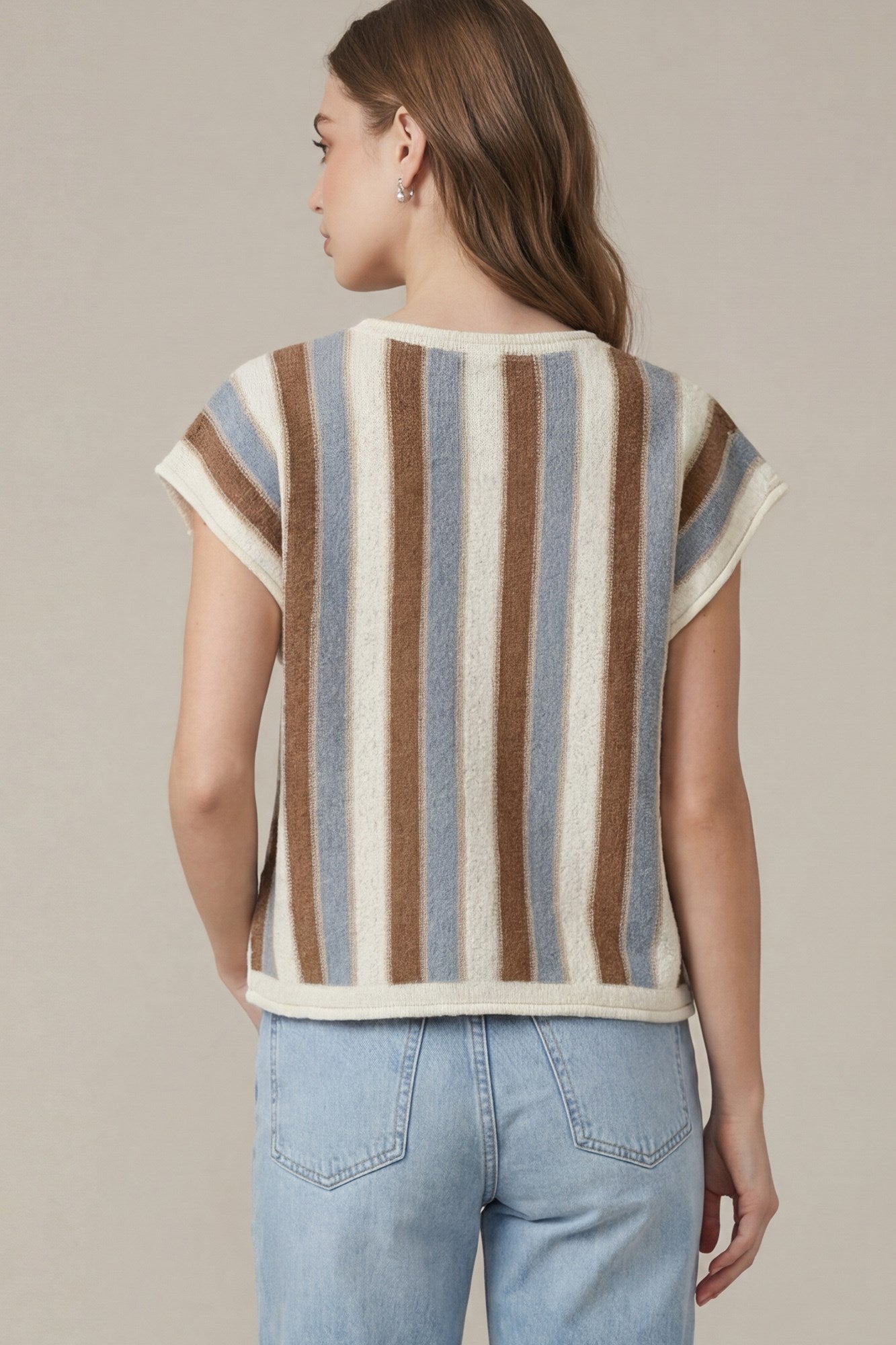 Jen Short Sleeve Striped Knit Sweater