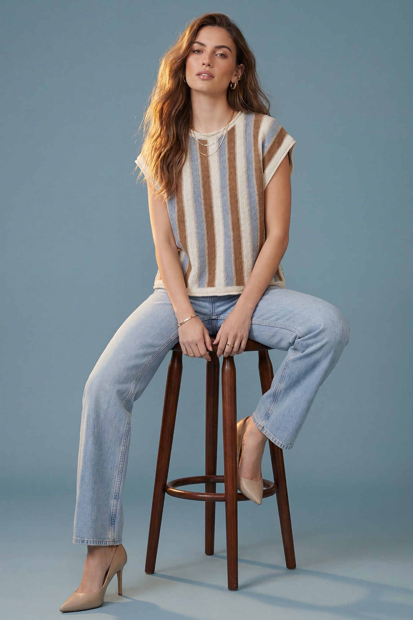 Jen Short Sleeve Striped Knit Sweater
