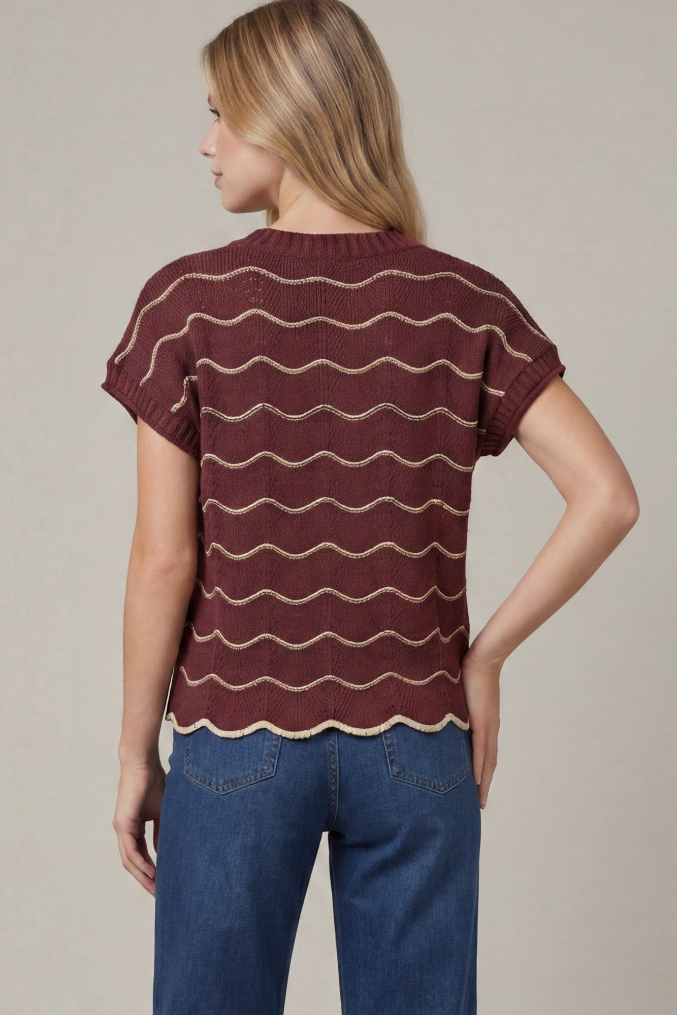 Macy Scallop Striped Sweater Top
