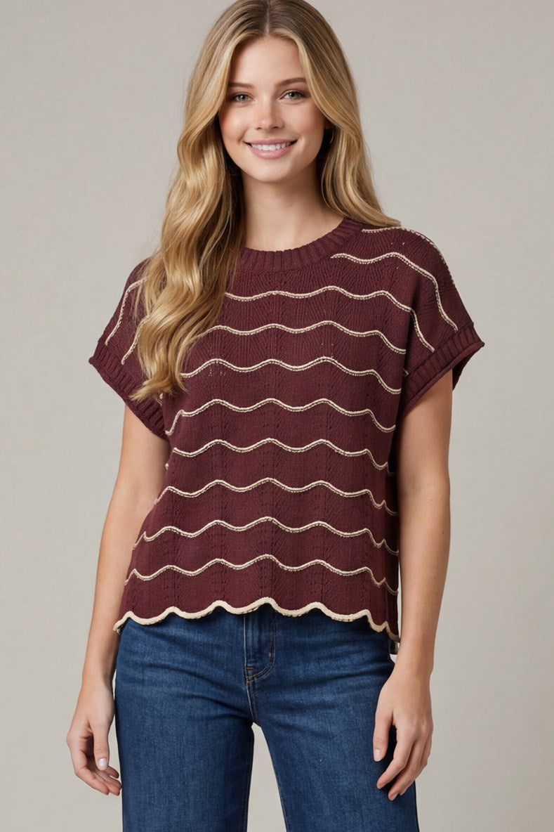 Macy Scallop Striped Sweater Top