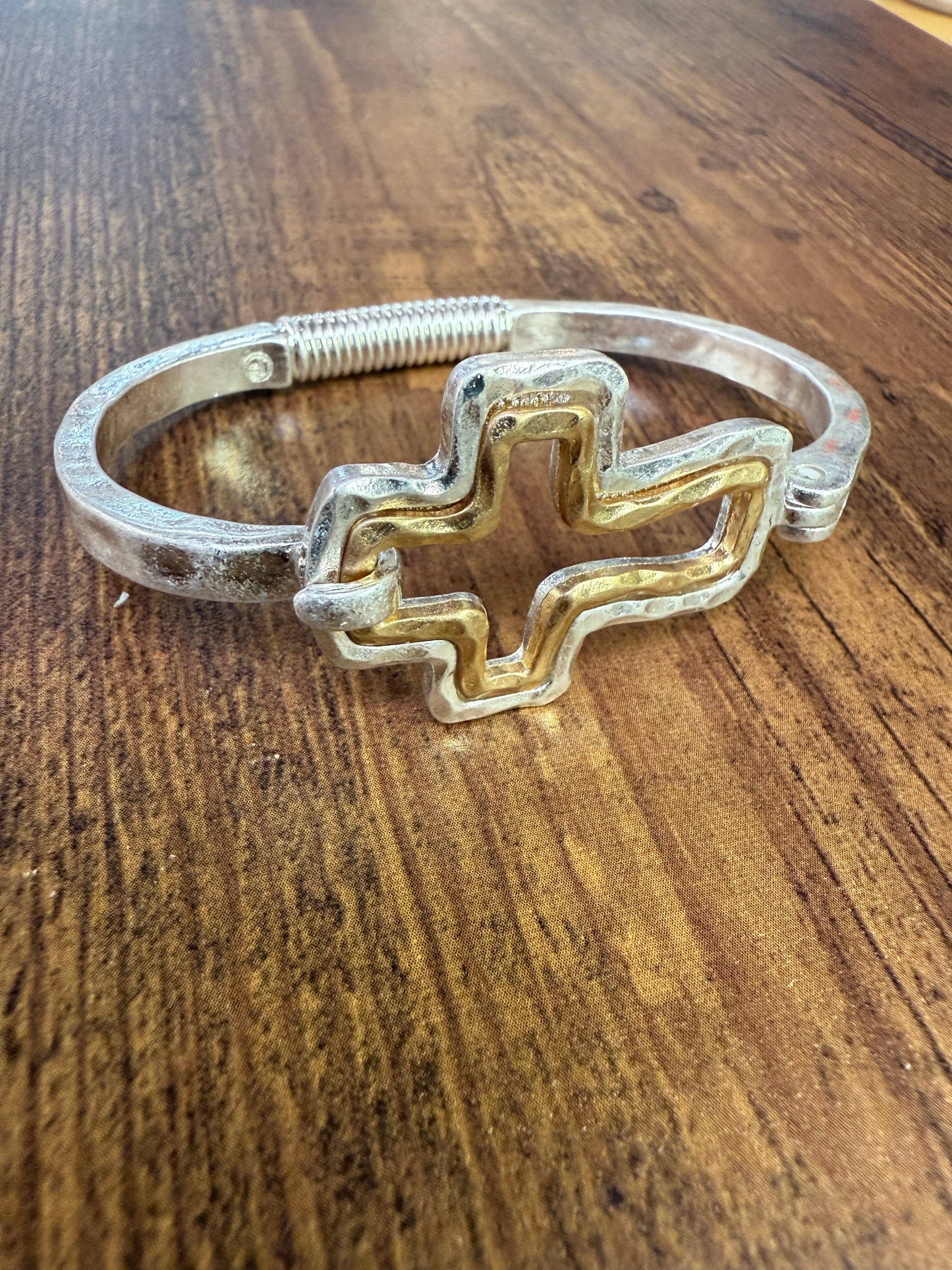 Mixed Metal Cross Cuff Bracelet