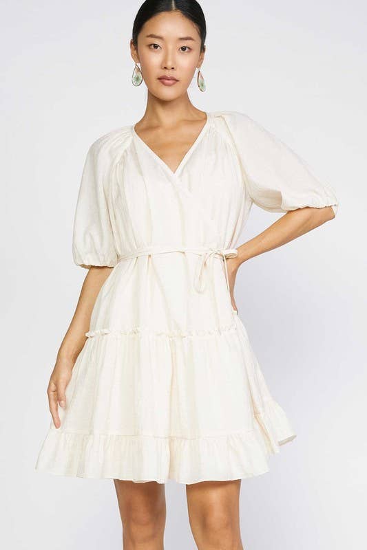 Wrap Tiered Mini Dress: Ivory