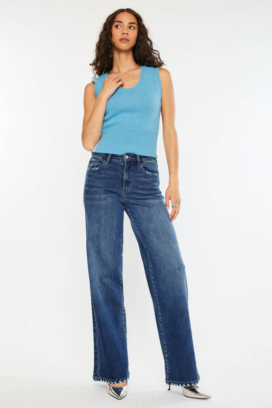 HIGH RISE WIDE LEG DEMIN JEANS - KAN CAN