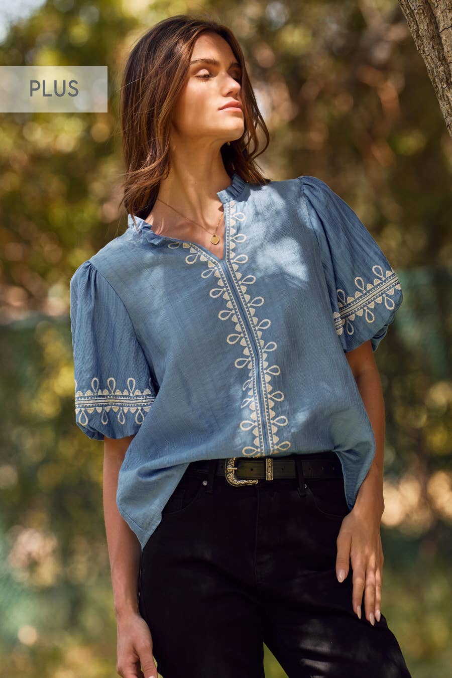 Elsie Embroidered Bubble Sleeve Blouse