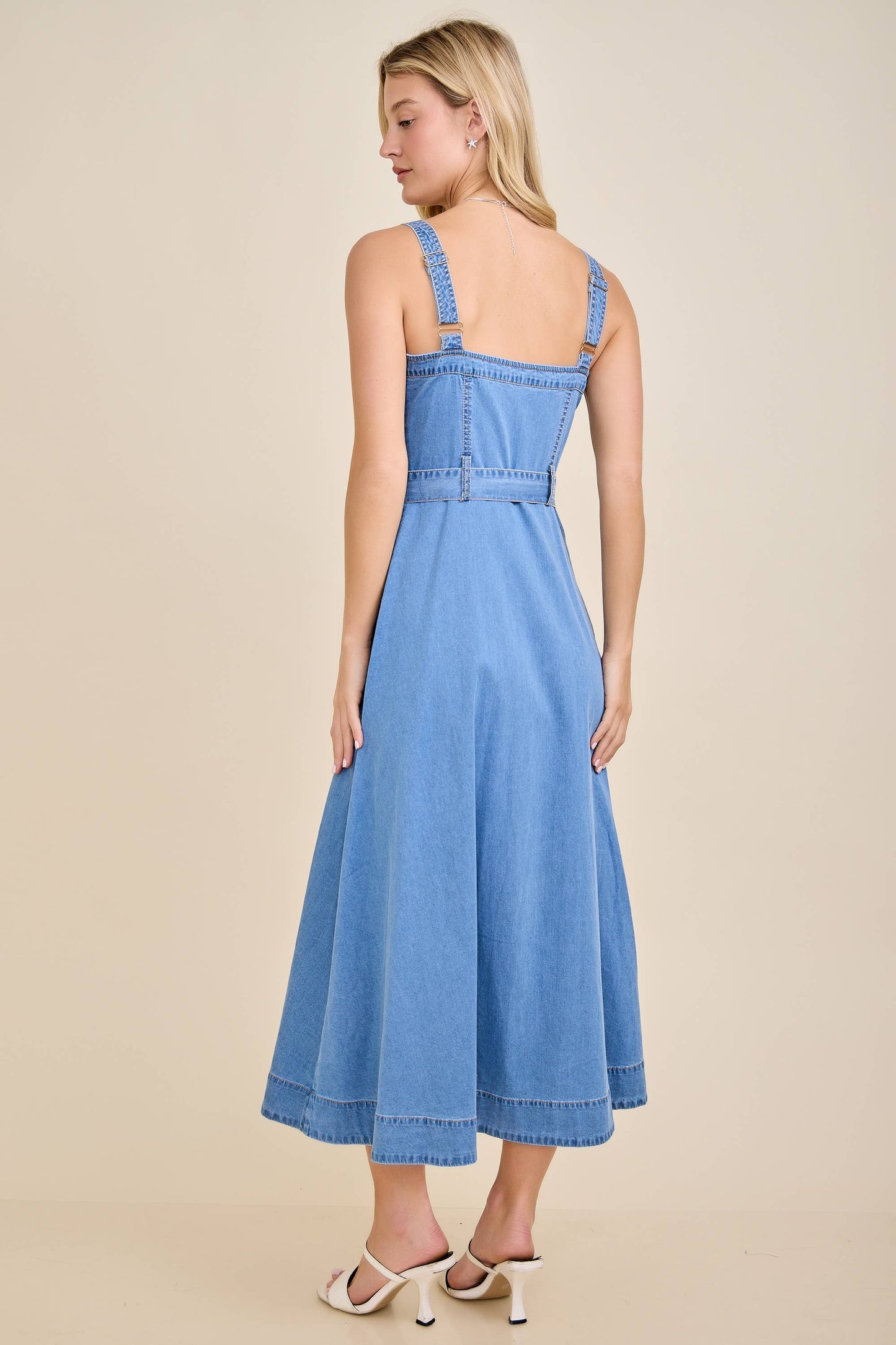 Amber Denim Belted Midi Dress
