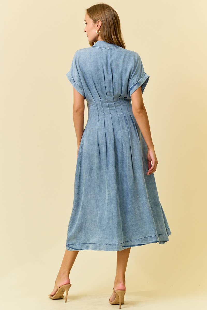 Abby Denim Pleated Midi Dress