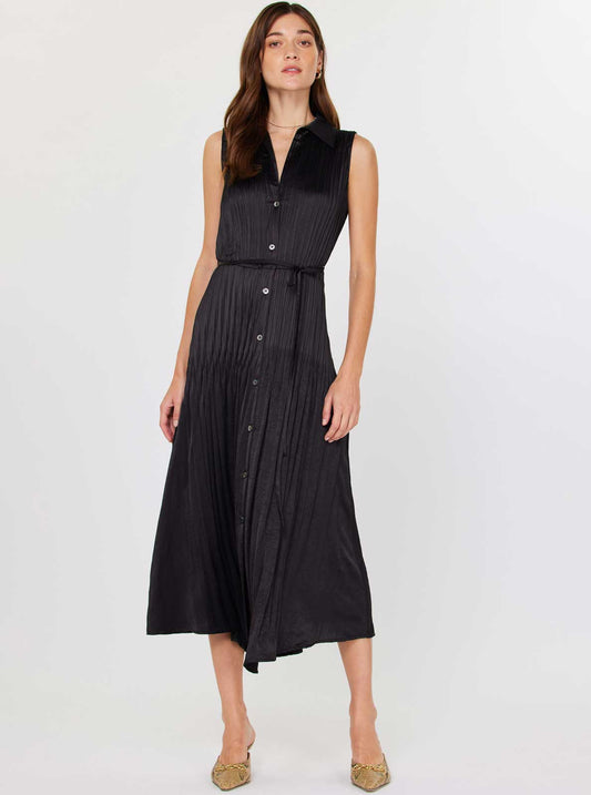 Sleeveless Button Down Pleated Shirts Dress