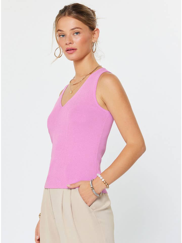 Lucy Sleeveless V-Neck Sweater Top