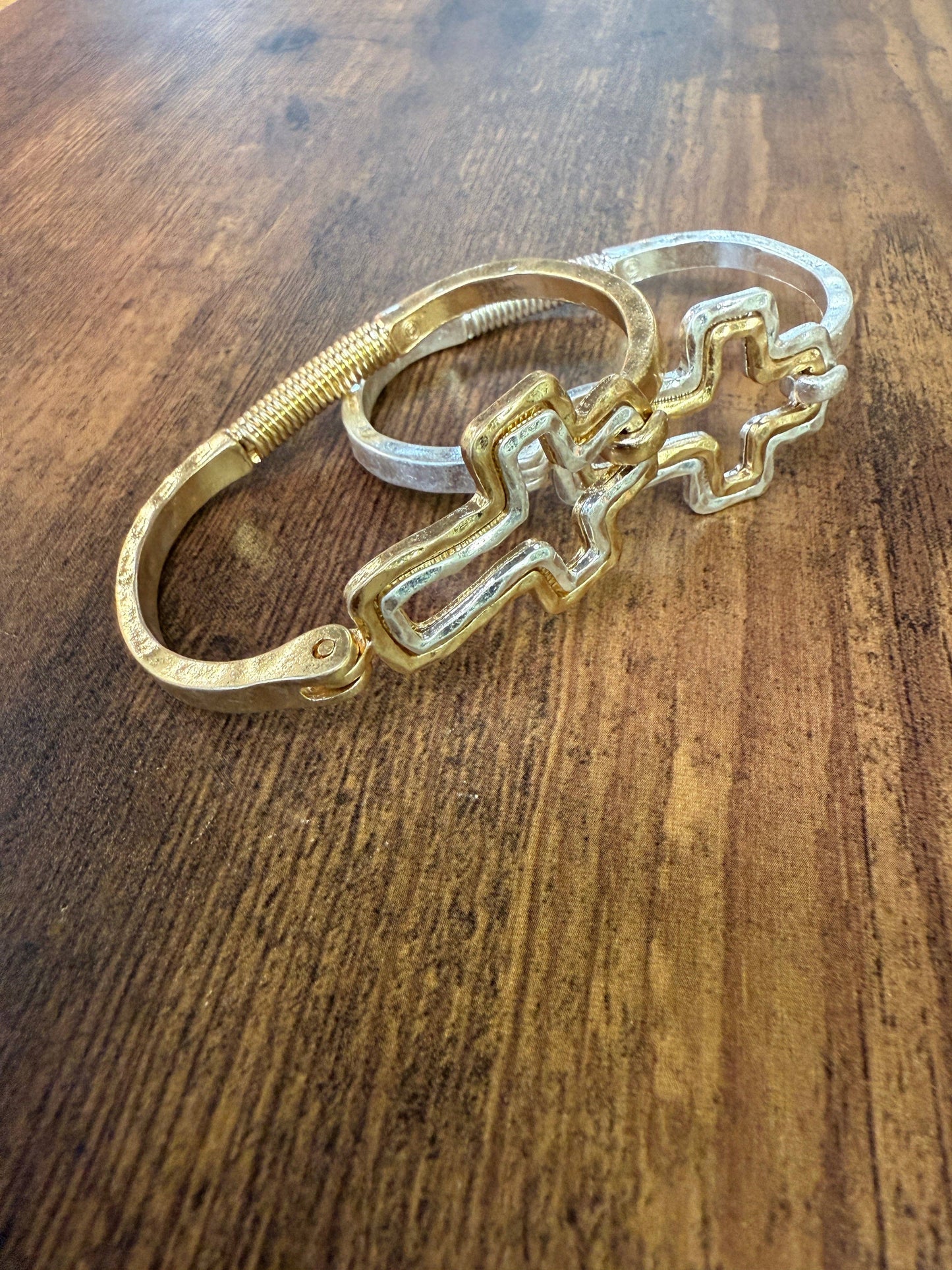 Mixed Metal Cross Cuff Bracelet