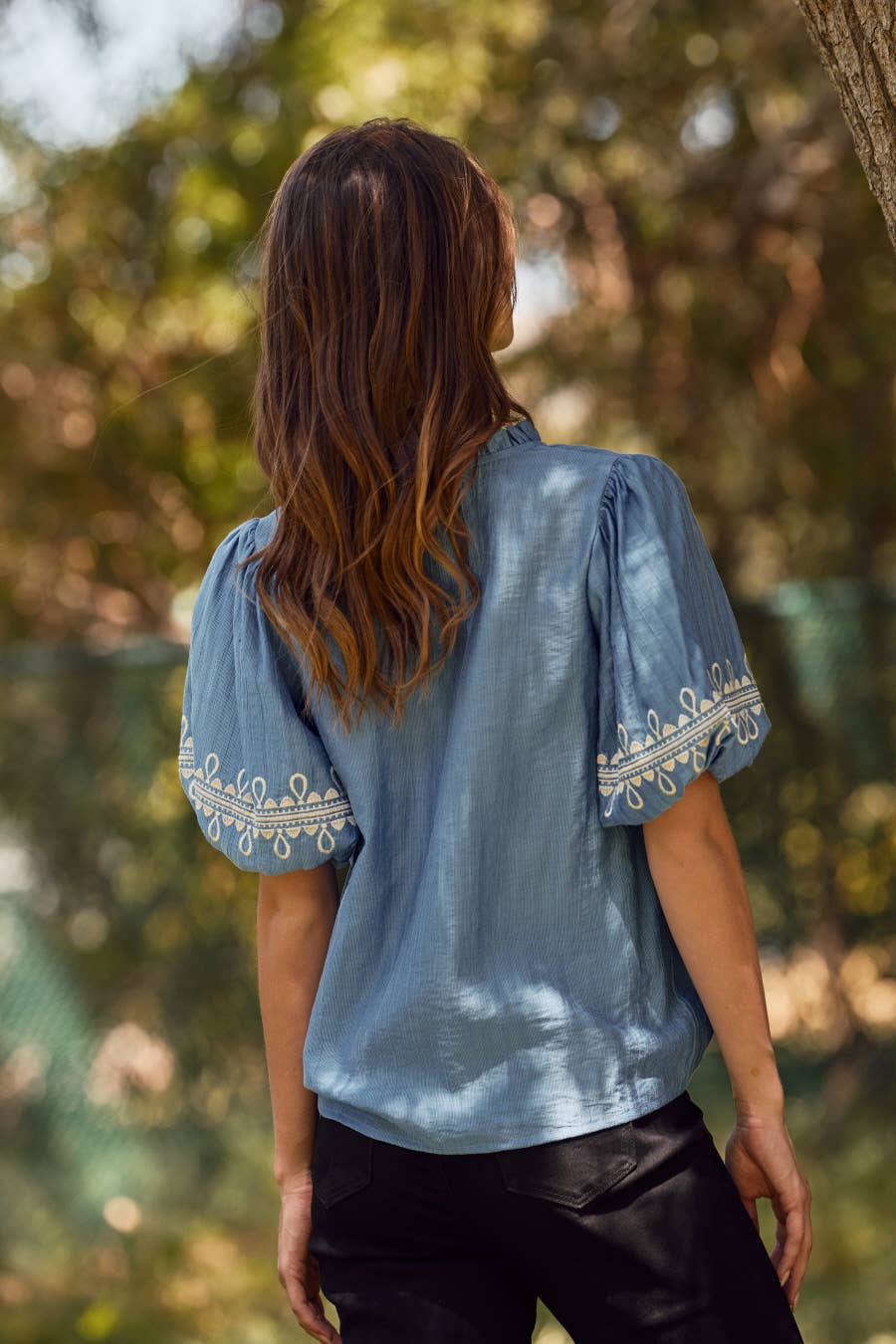 Elsie Embroidered Bubble Sleeve Blouse