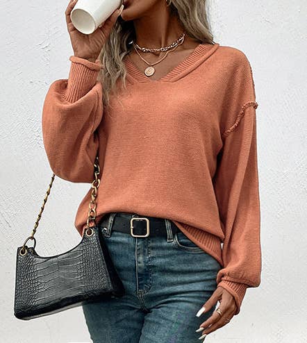 Simple Stylish Long-Sleeved Sweater: Orange