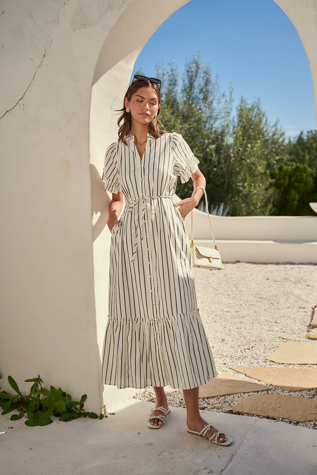 Carrie Striped Button Up Midi Dress