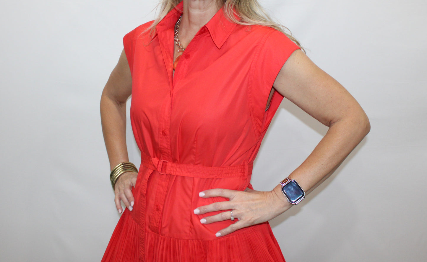 Button Down Tiered Mini Dress with Belt
